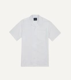 Drakes Shop 19 White Seersucker Camp Collar Short Sleeve Shirt