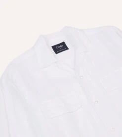 White Linen Camp Collar Long Sleeve Shirt -Drakes Shop DR2A4F24137 01000 3
