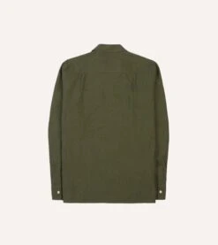 Khaki Linen Camp Collar Long Sleeve Shirt -Drakes Shop DR2A4F24137 03400 6