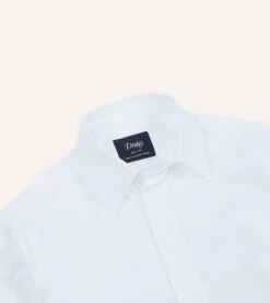 White Cotton Long Point Collar Dinner Shirt -Drakes Shop DR2A4G23787 01000 3
