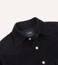 Navy Corduroy Two-Pocket Western Shirt -Drakes Shop DR2A4L24038 01250 3
