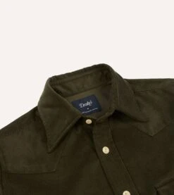 Green Corduroy Two-Pocket Western Shirt -Drakes Shop DR2A4L24038 02400 3