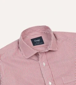 Red Narrow Stripe Poplin Club Collar Shirt -Drakes Shop DR2A4M23700 02702 3