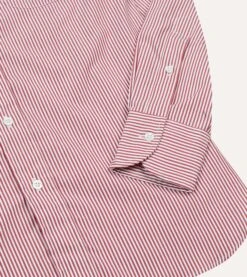 Red Narrow Stripe Poplin Club Collar Shirt -Drakes Shop DR2A4M23700 02702 5