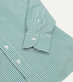 Dark Green Narrow Stripe Poplin Club Collar Shirt -Drakes Shop DR2A4M24035 03402 5