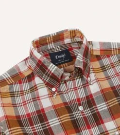 Brown And Red Madras Check Cotton Button-Down Shirt -Drakes Shop DR2A4O23592 01303 3