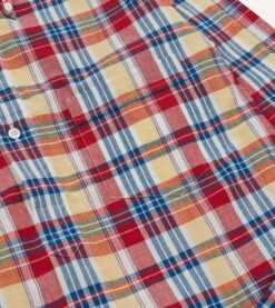 Red And Yellow Madras Check Cotton Button-Down Popover Shirt -Drakes Shop DR2A4O24026 01703 4