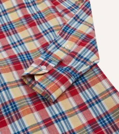 Red And Yellow Madras Check Cotton Button-Down Popover Shirt -Drakes Shop DR2A4O24026 01703 5