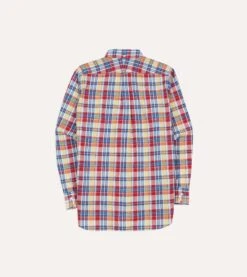 Red And Yellow Madras Check Cotton Button-Down Popover Shirt -Drakes Shop DR2A4O24026 01703 6