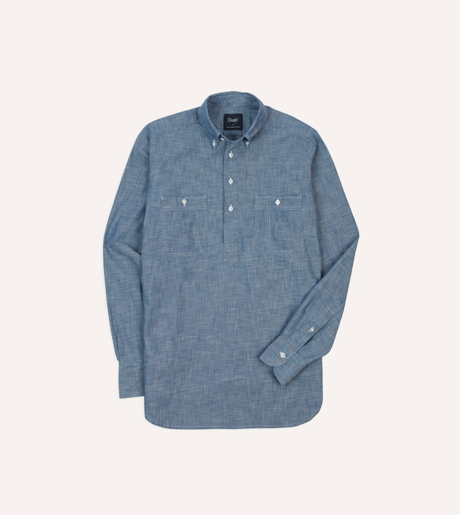 Bleach Blue Cotton Chambray Button-Down Popover Shirt 3 Bleach Blue Cotton Chambray Button-Down Popover Shirt