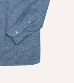 Bleach Blue Cotton Chambray Button-Down Popover Shirt 12 Bleach Blue Cotton Chambray Button-Down Popover Shirt -Drakes Shop DR2A4O24027 01200 5