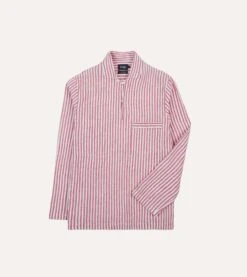 Red Stripe Linen Two-Pocket Popover Shirt