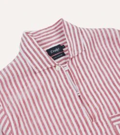 Red Stripe Linen Two-Pocket Popover Shirt -Drakes Shop DR2A4O24039 01702 3