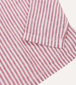 Red Stripe Linen Two-Pocket Popover Shirt -Drakes Shop DR2A4O24039 01702 5