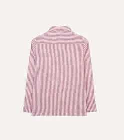 Red Stripe Linen Two-Pocket Popover Shirt -Drakes Shop DR2A4O24039 01702 6
