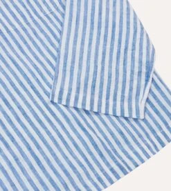Blue Stripe Linen Two-Pocket Popover Shirt -Drakes Shop DR2A4O24039 02202 5