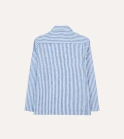 Blue Stripe Linen Two-Pocket Popover Shirt -Drakes Shop DR2A4O24039 02202 6