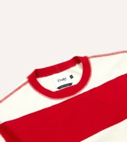 Red And White Wide Stripe Heavy Cotton Crew Neck Hiking T-Shirt 8 Red And White Wide Stripe Heavy Cotton Crew Neck Hiking T-Shirt -Drakes Shop DR2A5A 23165 03 702 3