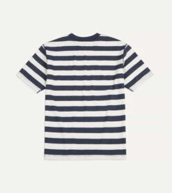 Navy And White Block Stripe Cotton Crew Neck Hiking T-Shirt -Drakes Shop DR2A5A22036 02252 5