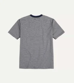 Ecru And Navy Stripe Cotton Crew Neck Hiking T-Shirt -Drakes Shop DR2A5A22387 01252 5