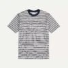 Ecru And Navy Triple Stripe Cotton Crew Neck Hiking T-Shirt -Drakes Shop DR2A5A22388 01252 1