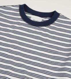 Ecru And Navy Triple Stripe Cotton Crew Neck Hiking T-Shirt -Drakes Shop DR2A5A22388 01252 3