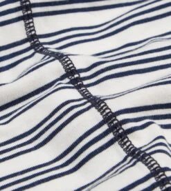 Ecru And Navy Triple Stripe Cotton Crew Neck Hiking T-Shirt -Drakes Shop DR2A5A22388 01252 4