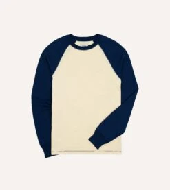 Ecru And Navy Raglan Sleeve Hiking T-Shirt