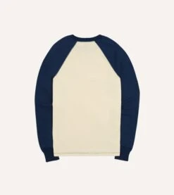 Ecru And Navy Raglan Sleeve Hiking T-Shirt 11 Ecru And Navy Raglan Sleeve Hiking T-Shirt -Drakes Shop DR2A5B22034 10050 5