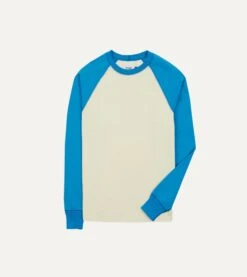 Blue And Antique White Raglan Sleeve Hiking T-Shirt
