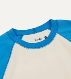 Blue And Antique White Raglan Sleeve Hiking T-Shirt -Drakes Shop DR2A5B22034 12 050 3