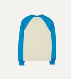 Blue And Antique White Raglan Sleeve Hiking T-Shirt -Drakes Shop DR2A5B22034 12 050 6