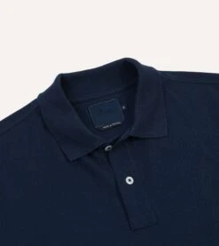 Navy Piqué Cotton Polo Shirt 8 Navy Piqué Cotton Polo Shirt -Drakes Shop DR2A5C24044 01250 3