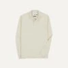Ecru Pique Cotton Long-Sleeve Polo Shirt -Drakes Shop DR2A5D21620 02000 1