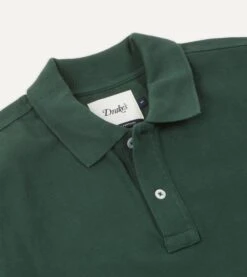 Green Pique Cotton Long-Sleeve Polo Shirt -Drakes Shop DR2A5D21620 04400 3