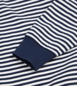 Navy And Ecru Stripe Knitted Jersey Cotton Long-Sleeve Polo Shirt -Drakes Shop DR2A5D23086 01252 4
