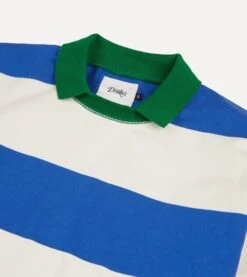 Blue And White Wide Stripe Mock Collar Long-Sleeve Jersey -Drakes Shop DR2A5F23166 01252 3
