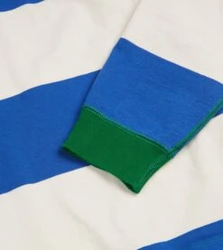 Blue And White Wide Stripe Mock Collar Long-Sleeve Jersey -Drakes Shop DR2A5F23166 01252 4