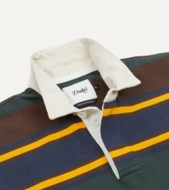 Green, Navy And Gold Stripe Cotton Rugby Shirt -Drakes Shop DR2A5H22537 01662 4