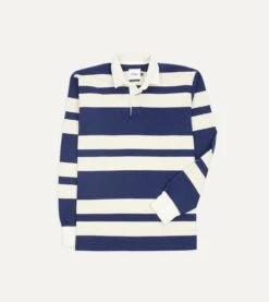 Navy And Ecru Stripe Cotton Rugby Shirt