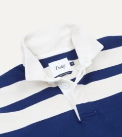 Navy And Ecru Stripe Cotton Rugby Shirt -Drakes Shop DR2A5H23087 01252 3