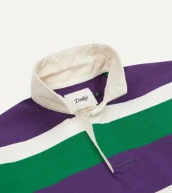 Purple, Green And White Stripe Cotton Rugby Shirt -Drakes Shop DR2A5H23573 01902 4