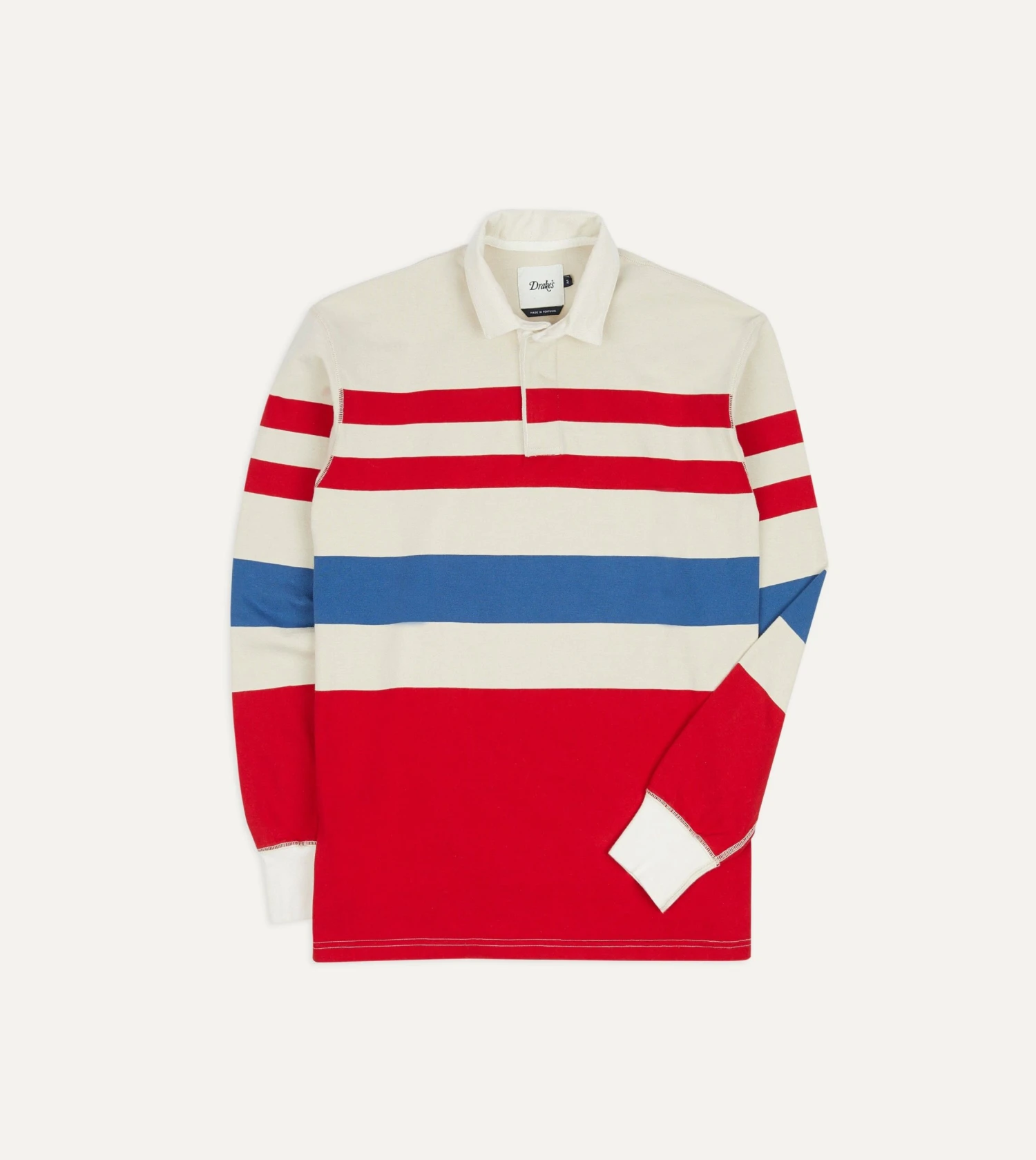 Cream, Red And Blue Stripe Cotton Rugby Shirt 3 Cream, Red And Blue Stripe Cotton Rugby Shirt