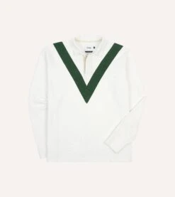 Ecru And Green Chevron Cotton Rugby Shirt