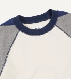 Ecru And Grey Short Sleeve Crew Neck Cotton Sweatshirt 10 Ecru And Grey Short Sleeve Crew Neck Cotton Sweatshirt -Drakes Shop DR2A5I22531 02660 4 LR