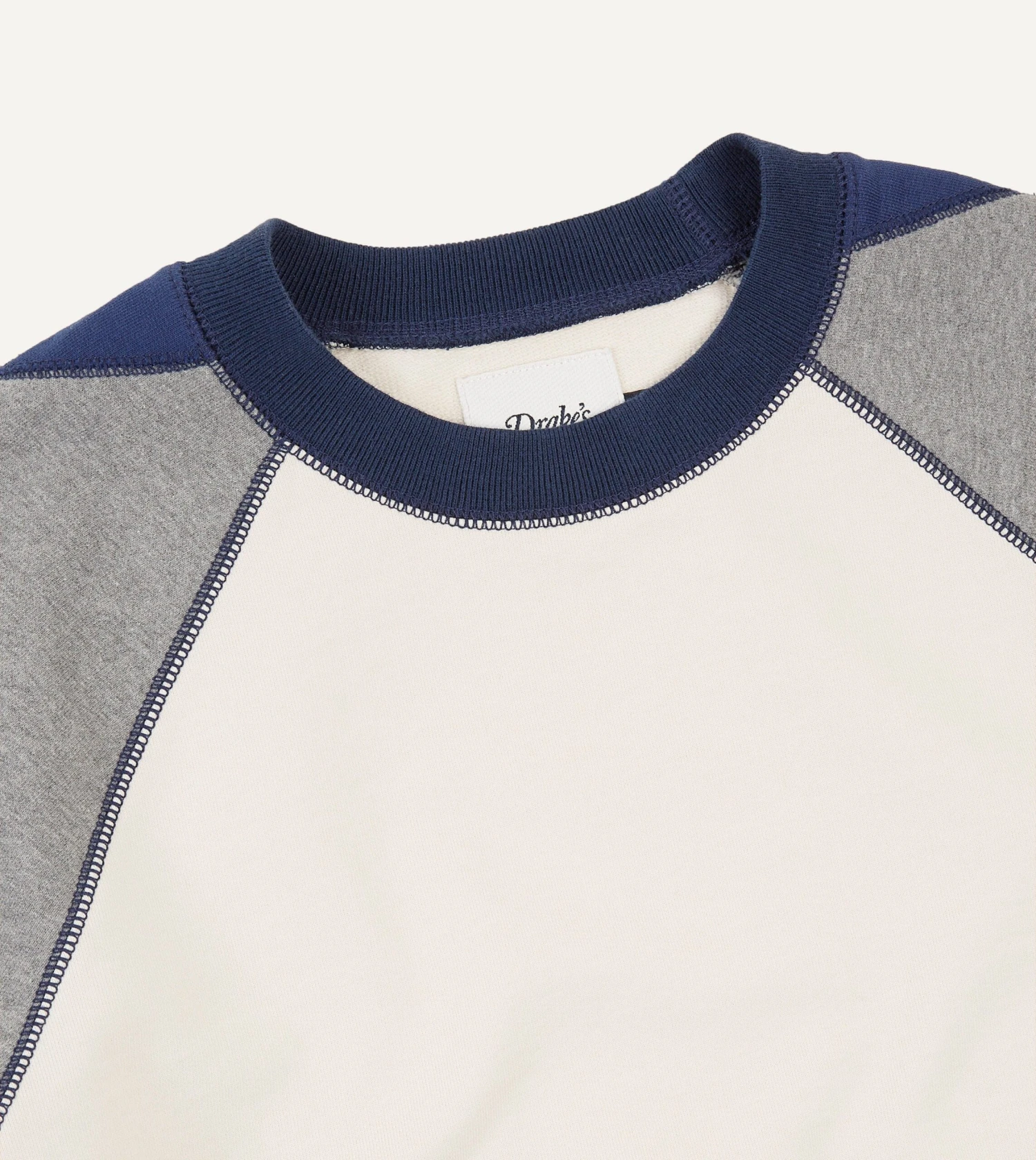 Ecru And Grey Short Sleeve Crew Neck Cotton Sweatshirt 5 Ecru And Grey Short Sleeve Crew Neck Cotton Sweatshirt - Image 3