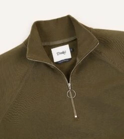 Khaki Green Cotton Quarter Zip Sweatshirt 10 Khaki Green Cotton Quarter Zip Sweatshirt -Drakes Shop DR2A5M21565 05400 4 LR