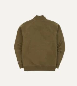 Khaki Green Cotton Quarter Zip Sweatshirt 13 Khaki Green Cotton Quarter Zip Sweatshirt -Drakes Shop DR2A5M21565 05400 6 LR