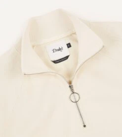 Ecru Cotton Quarter Zip Sweatshirt -Drakes Shop DR2A5M21565 06050 3 LR