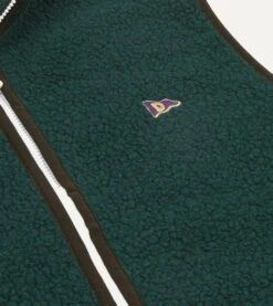 Dark Green Boucle Wool Zip Fleece Vest -Drakes Shop DR2A5O21569 07400 4